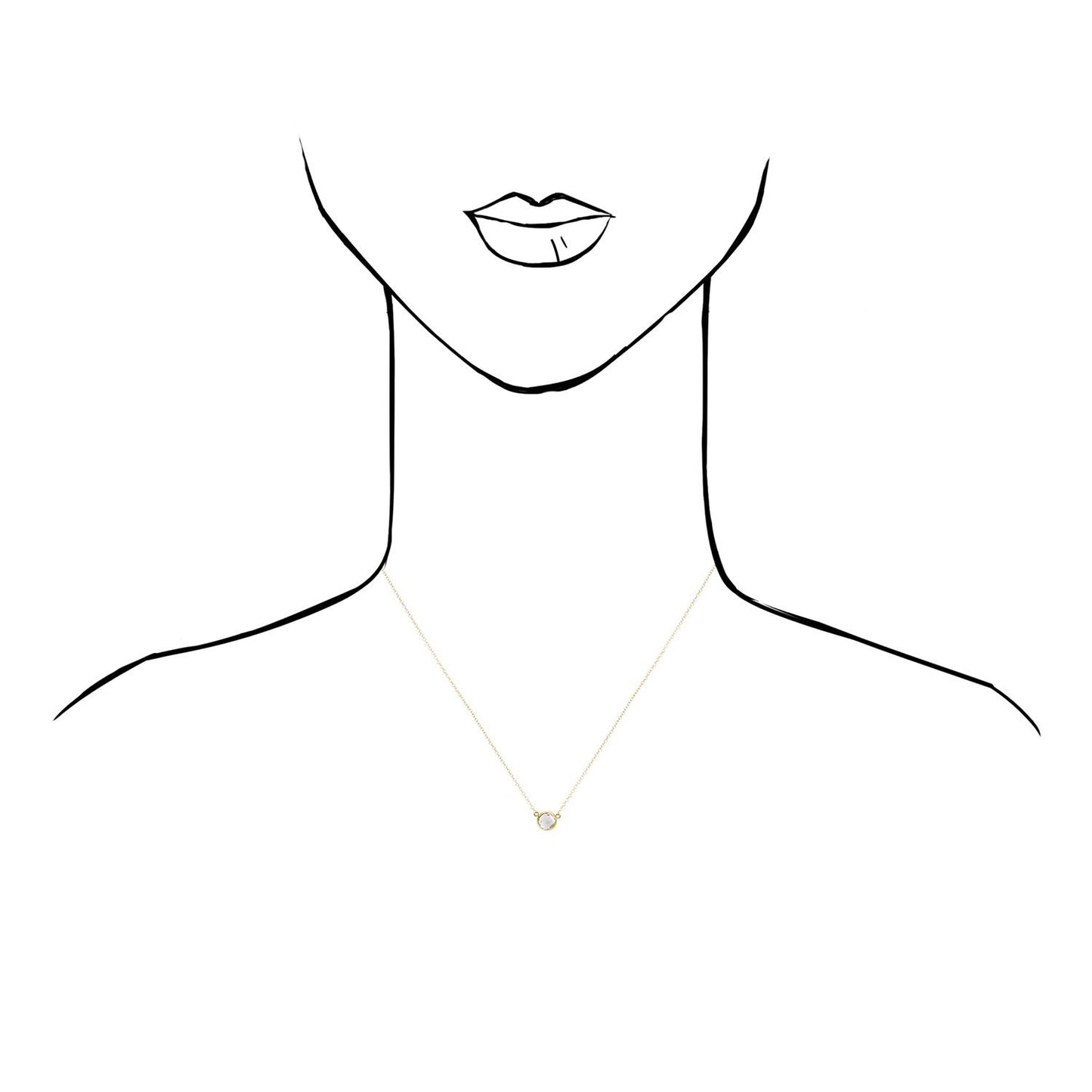 14K Yellow Gold 1Ct Bezel Set Colored Gem Birthstone Necklace Chain 15"-17"