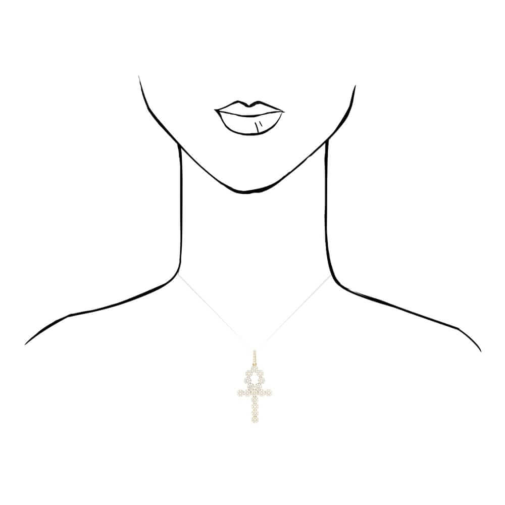 14k Yellow Gold 5Ct CZ Cluster Segmented Ankh Cross Pendant