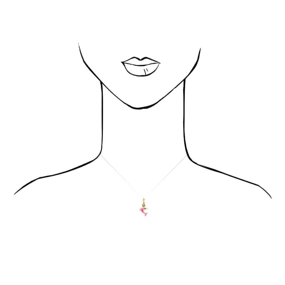 14k Yellow Gold Pink Enamel Dolphin Pendant With Cable Chain 16-18"