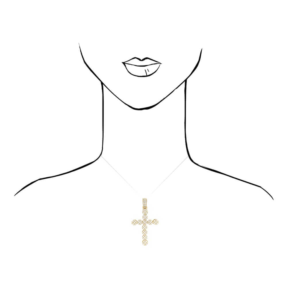 10k Yellow Gold 6Ct CZ Cluster Religious Cross Pendant