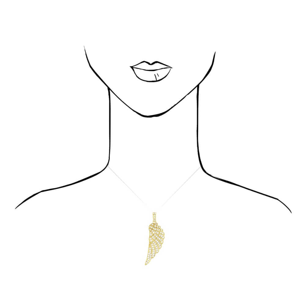 14K Yellow Gold 6Ct CZ Angel Wings Pendant 2.4"