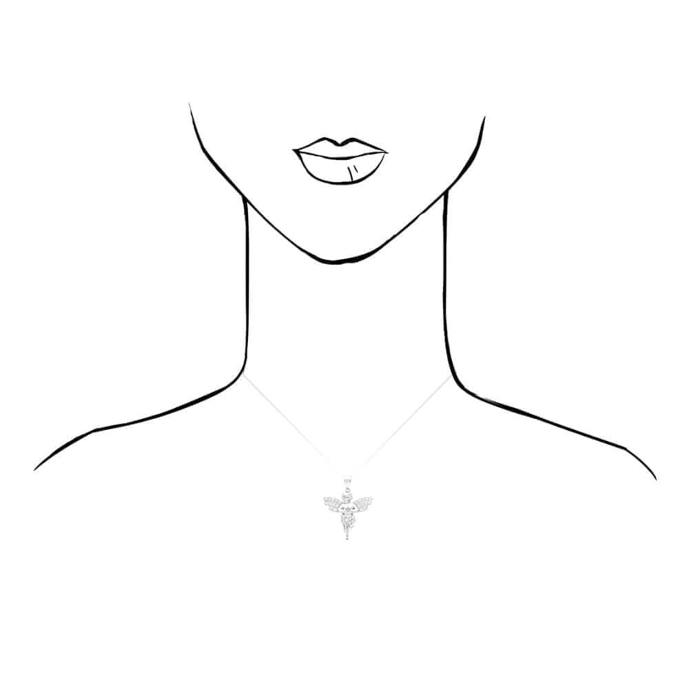 10k White Gold CZ Angel Religious Pendant 1.2"