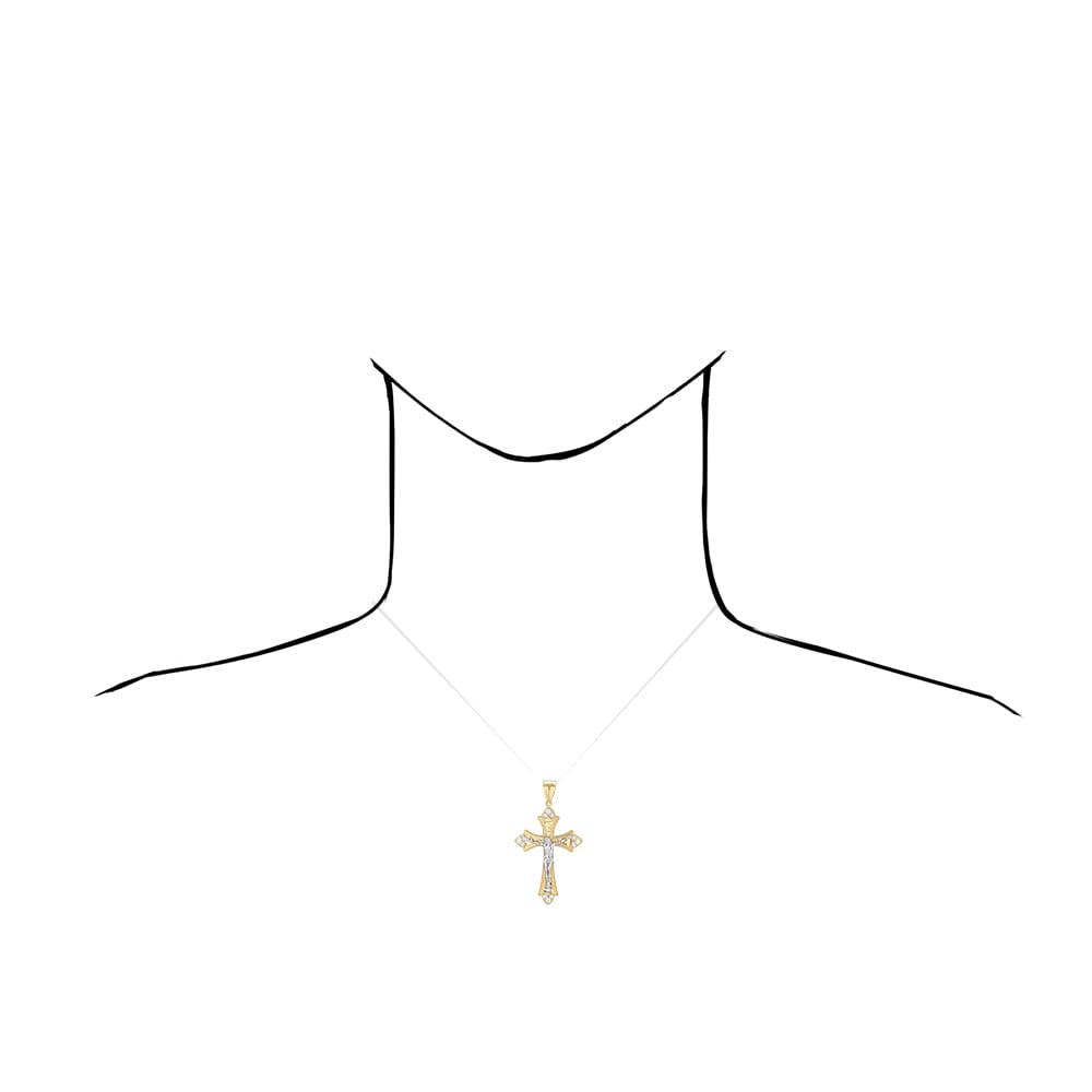 14k Yellow Rose White Gold 1Ct CZ Cut Jesus Crucifix Pendant