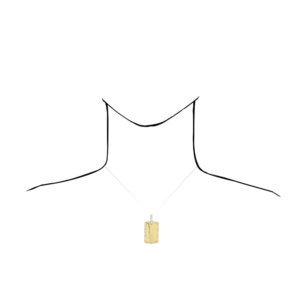 Engravable 14K Yellow Gold CZ Personalized Dog Tag Pendant 2"