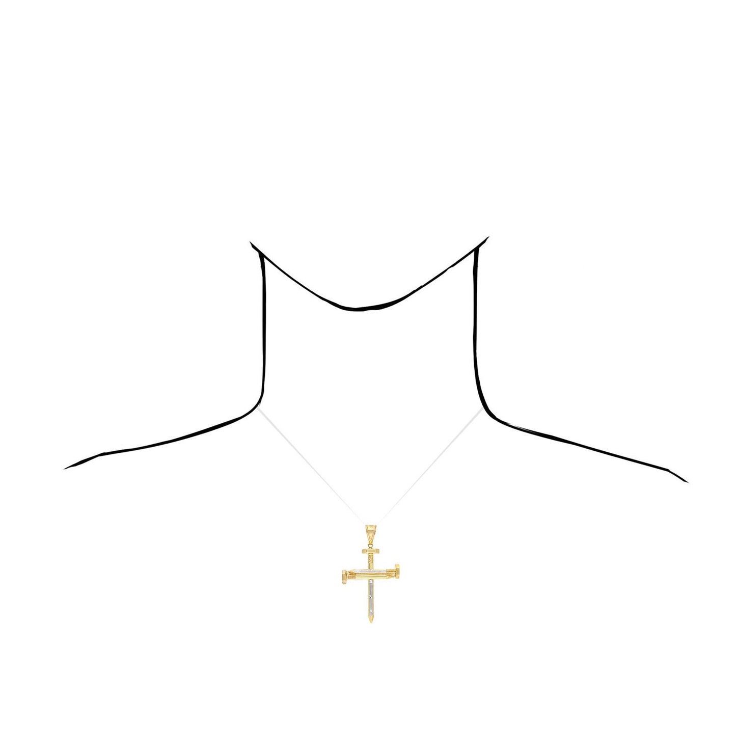 10K Yellow White Gold Two-Tone Diamond-Cut Spike Cross Pendant 67.4"
