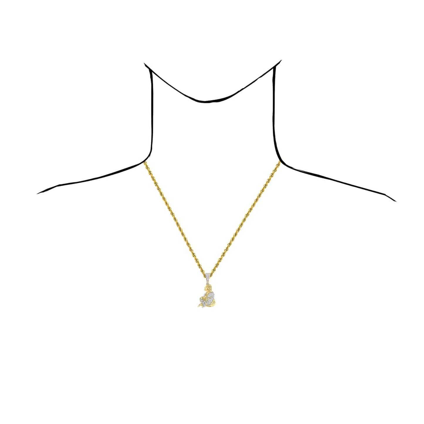 0.75CTW Natural Diamond 10K Yellow Gold Jesus Pendant 1.65"