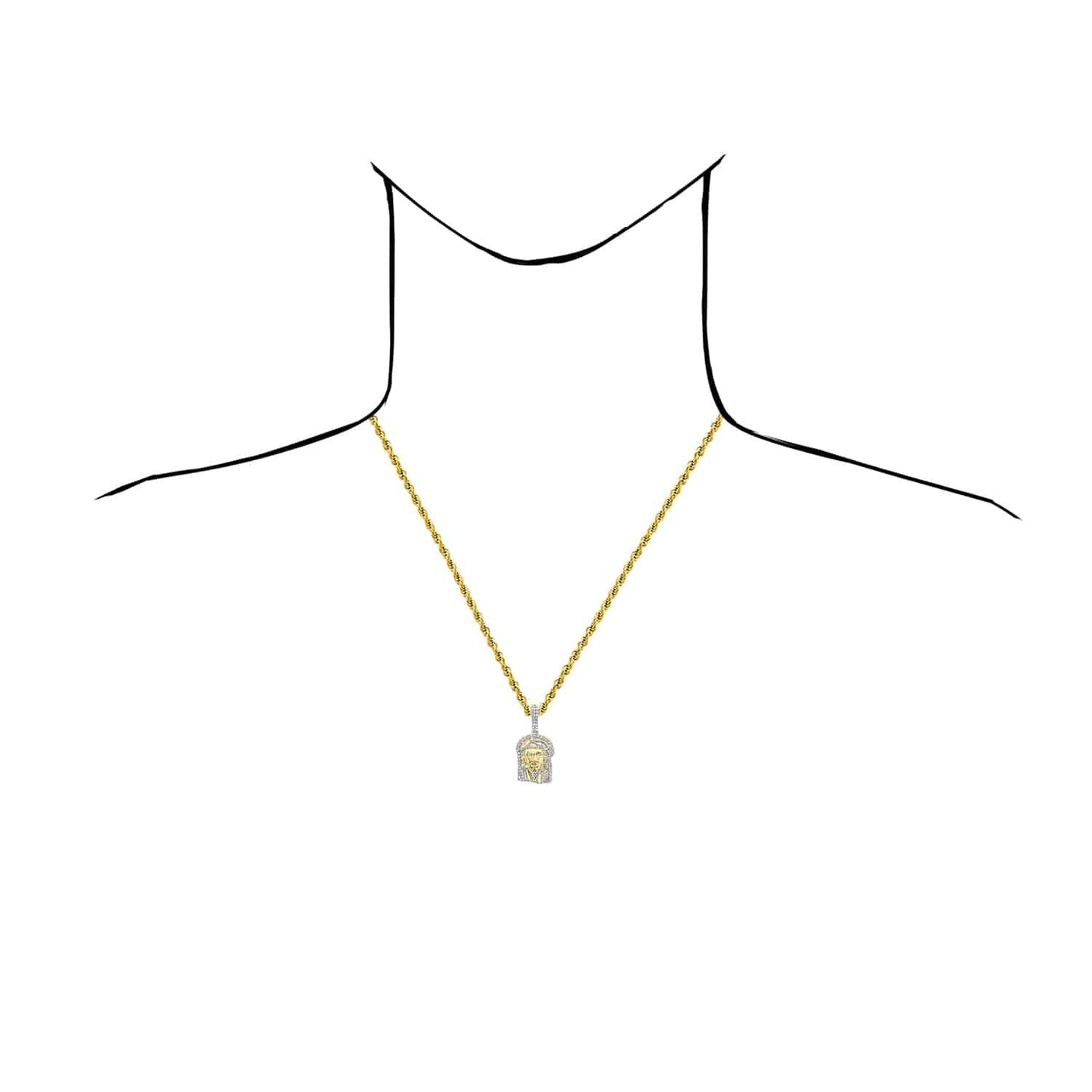 1.33CTW Real Diamond 10K Yellow Gold Jesus Face Pendant 1.45"