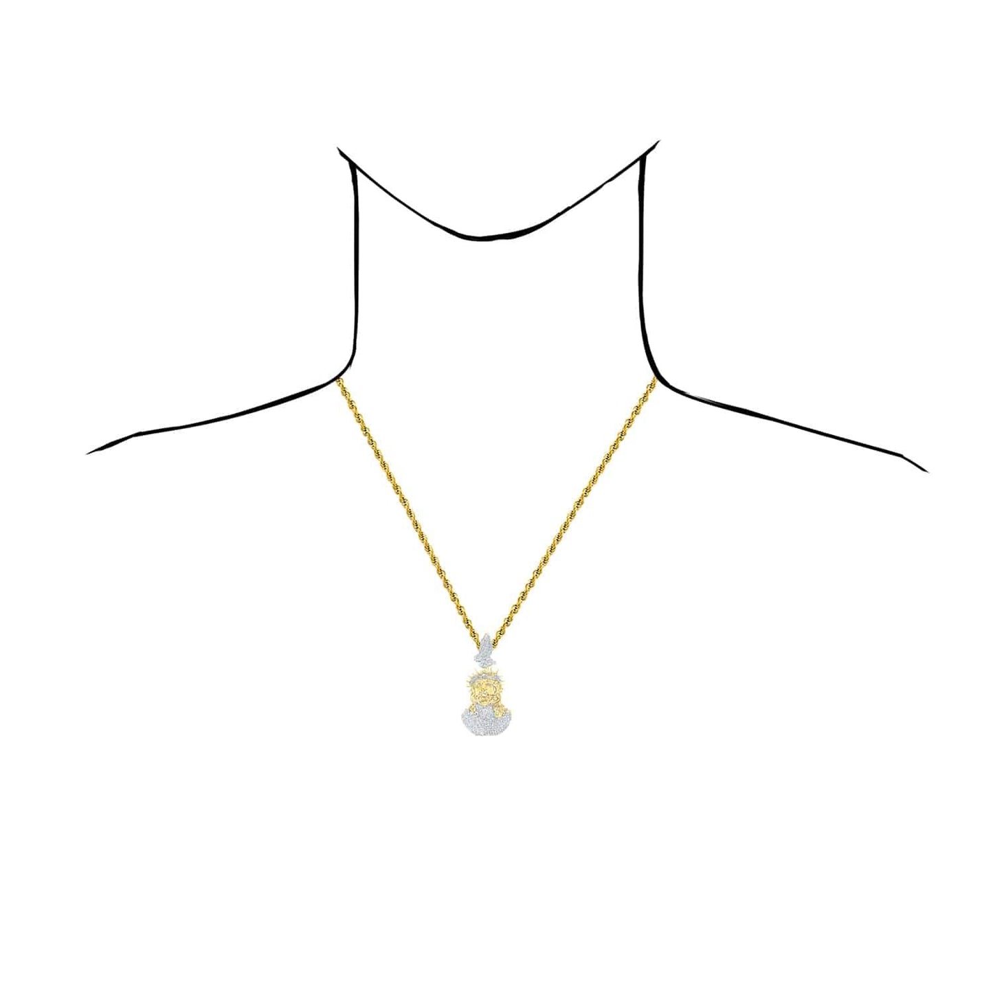 Natural Diamond 10K Yellow Gold Jesus with Praying Hands Pendant 2.1" 2.7"