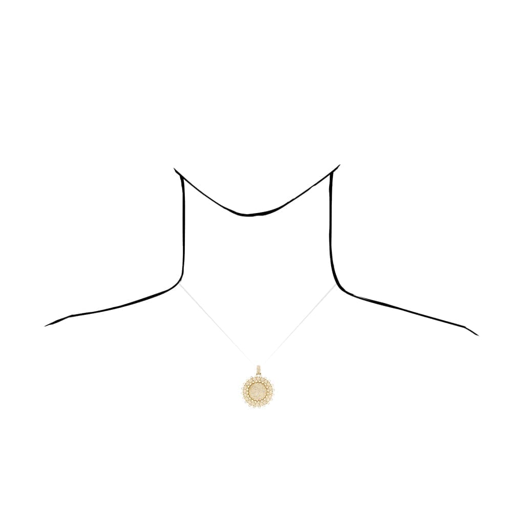 5Ct CZ Round Circle Sun 10k Yellow Gold Pendant 1.8"
