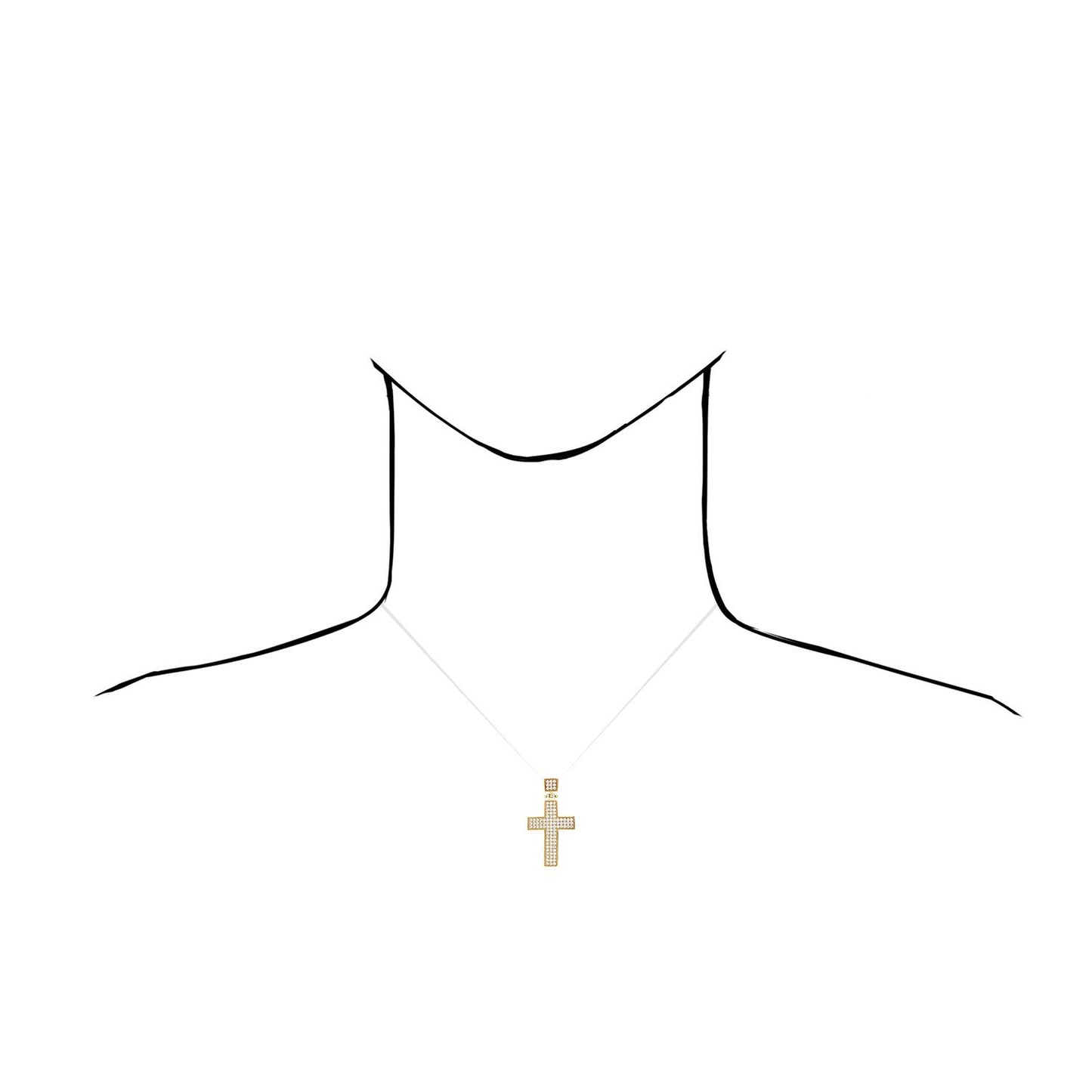 14K Yellow Gold Created Diamond Pave Cross Charm Pendant 1CT