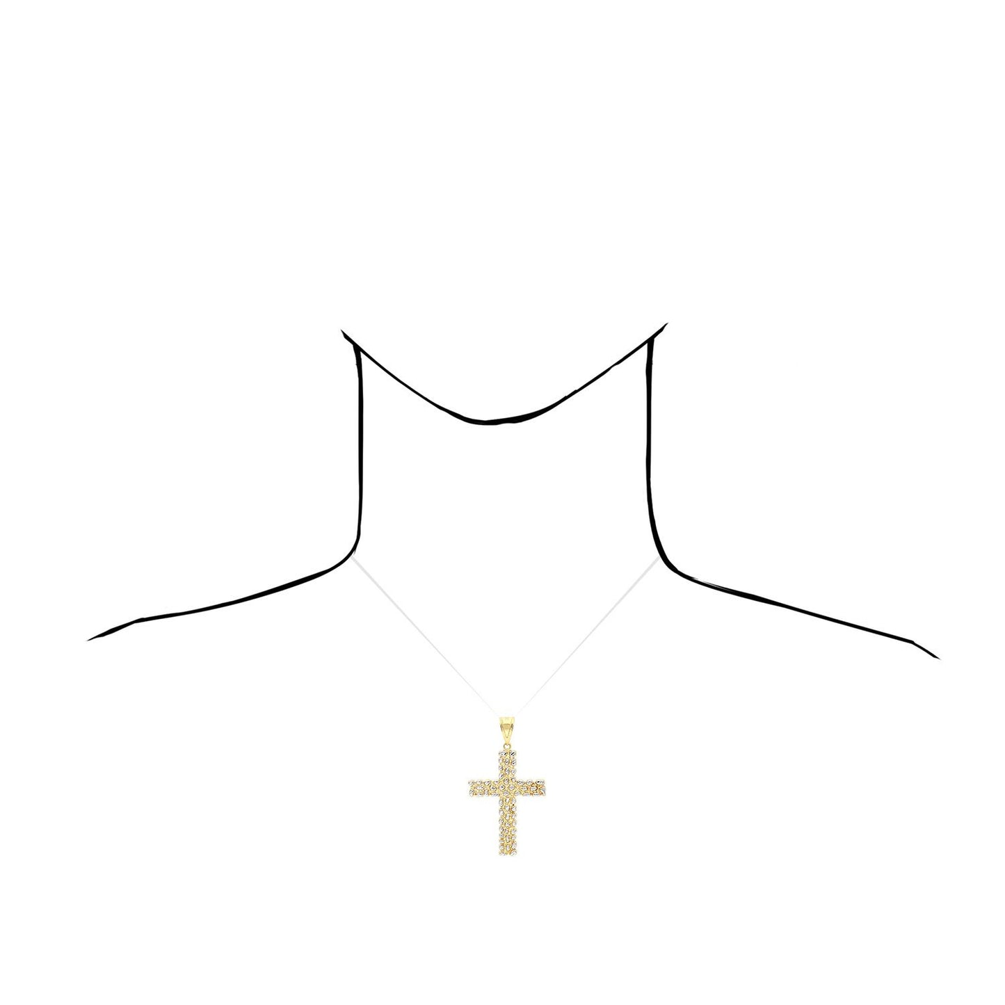 10K Real Gold White Diamond-Cut Nugget Cross Pendant