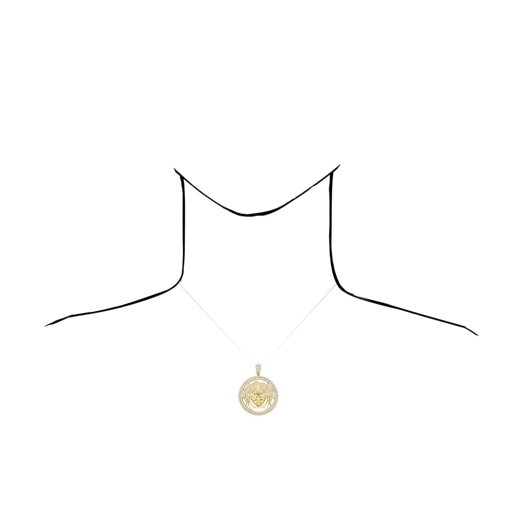 6Ct CZ 10k Yellow Gold Medusa Head Round Pendant 2"
