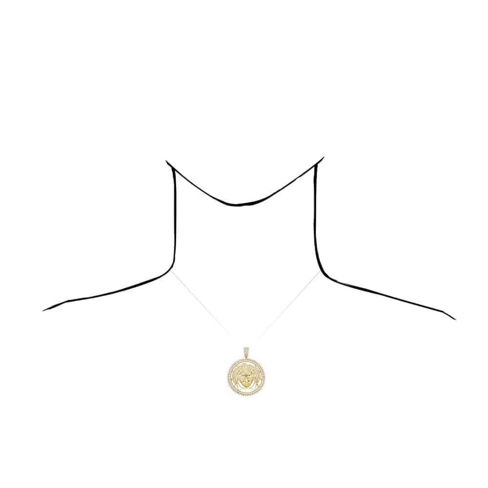 6Ct CZ 10k Yellow Gold Medusa Head Round Pendant 2"