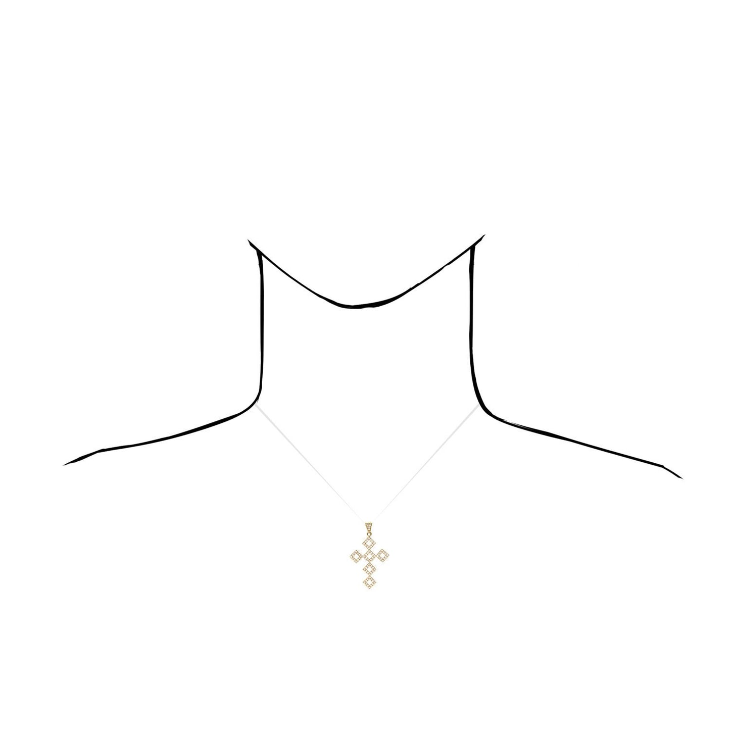 14K Yellow Gold 1.50CT CZ Multi Square Cross Pendant