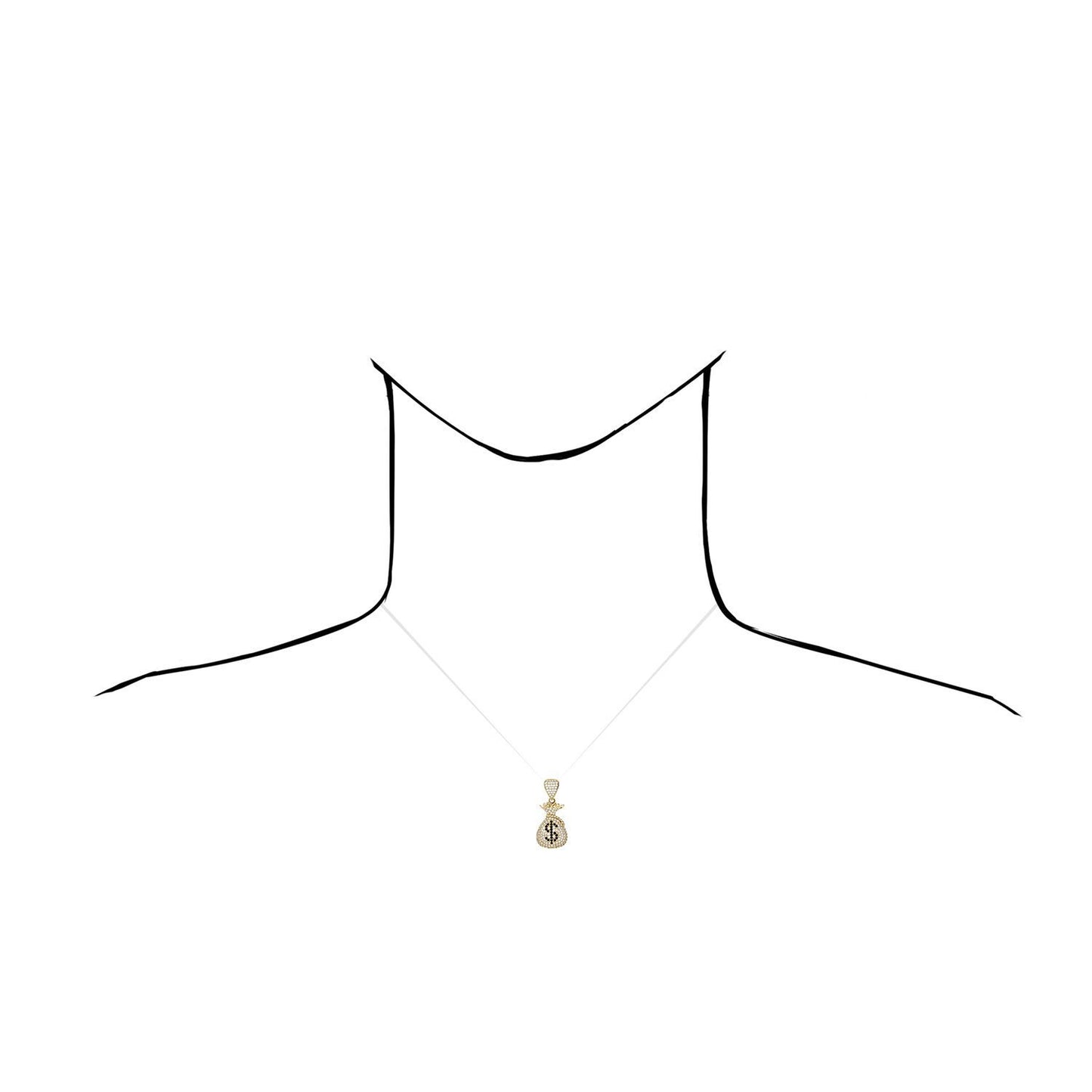 10K Yellow Gold Encrusted With White & Black Zirconia Dollar Cash Bag Pendant
