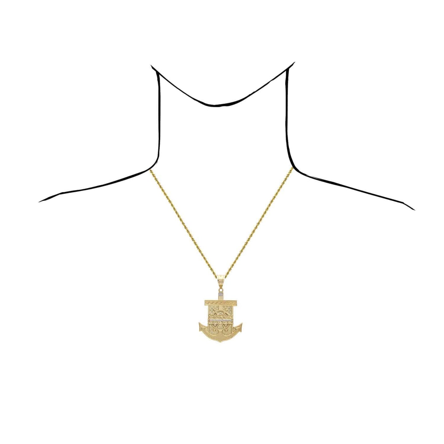 10K Yellow Gold Last Supper And Mariner Anchor Charm Pendant 51mm x 78mm