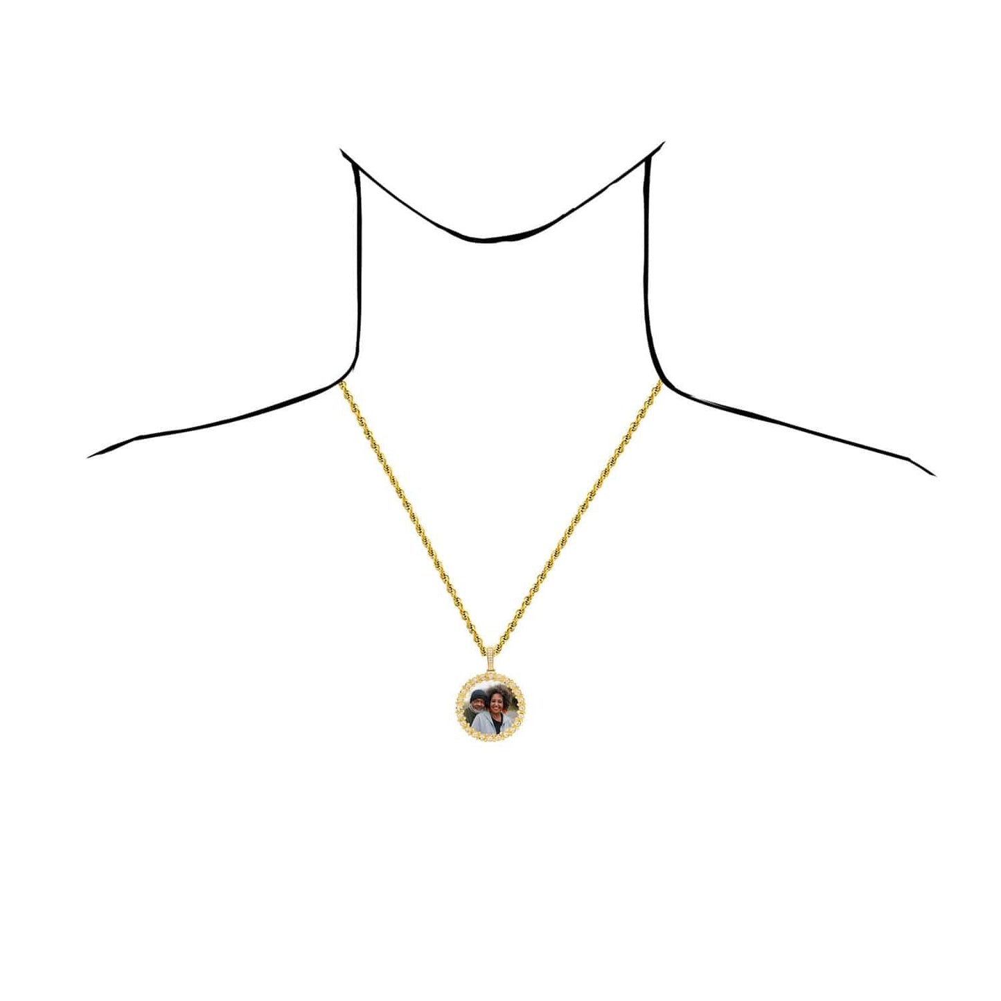 Real Diamond 14K Yellow Gold Round Picture Frame Memory Pendant 1.4"-2"