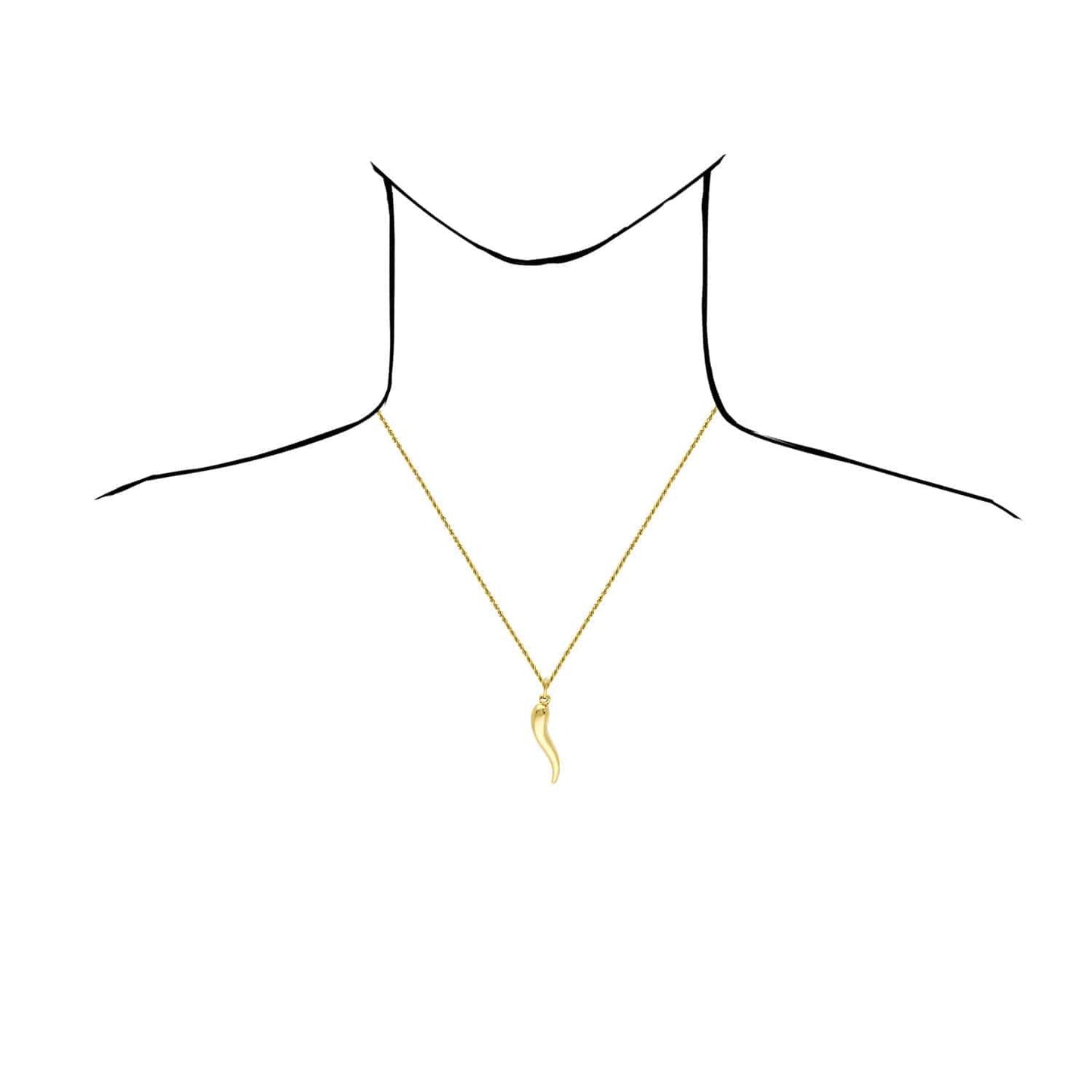 10K Real Gold Italian Horn Charm Pendant 1.1"-2"