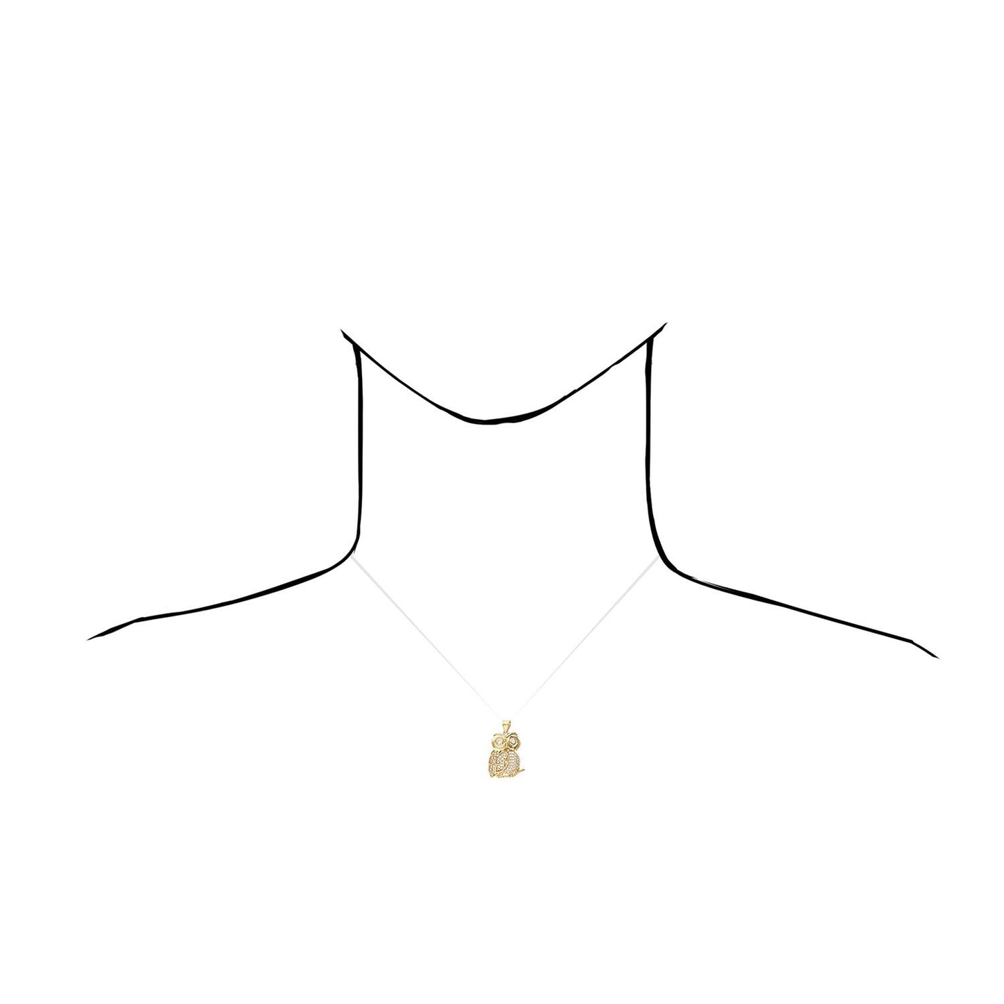 0.65CT CZ 14K Yellow Gold Owl Pendant