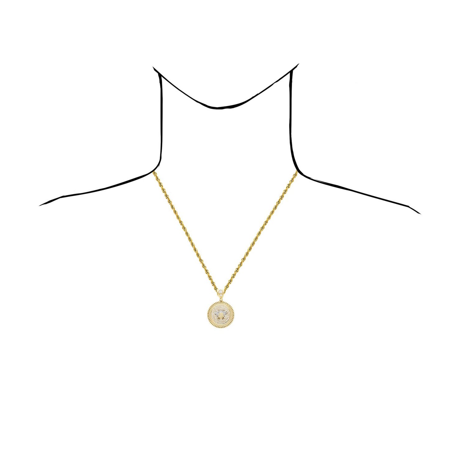 10K Yellow Gold CZ Medusa Miami Bezel Medallion Pendant 1.73"