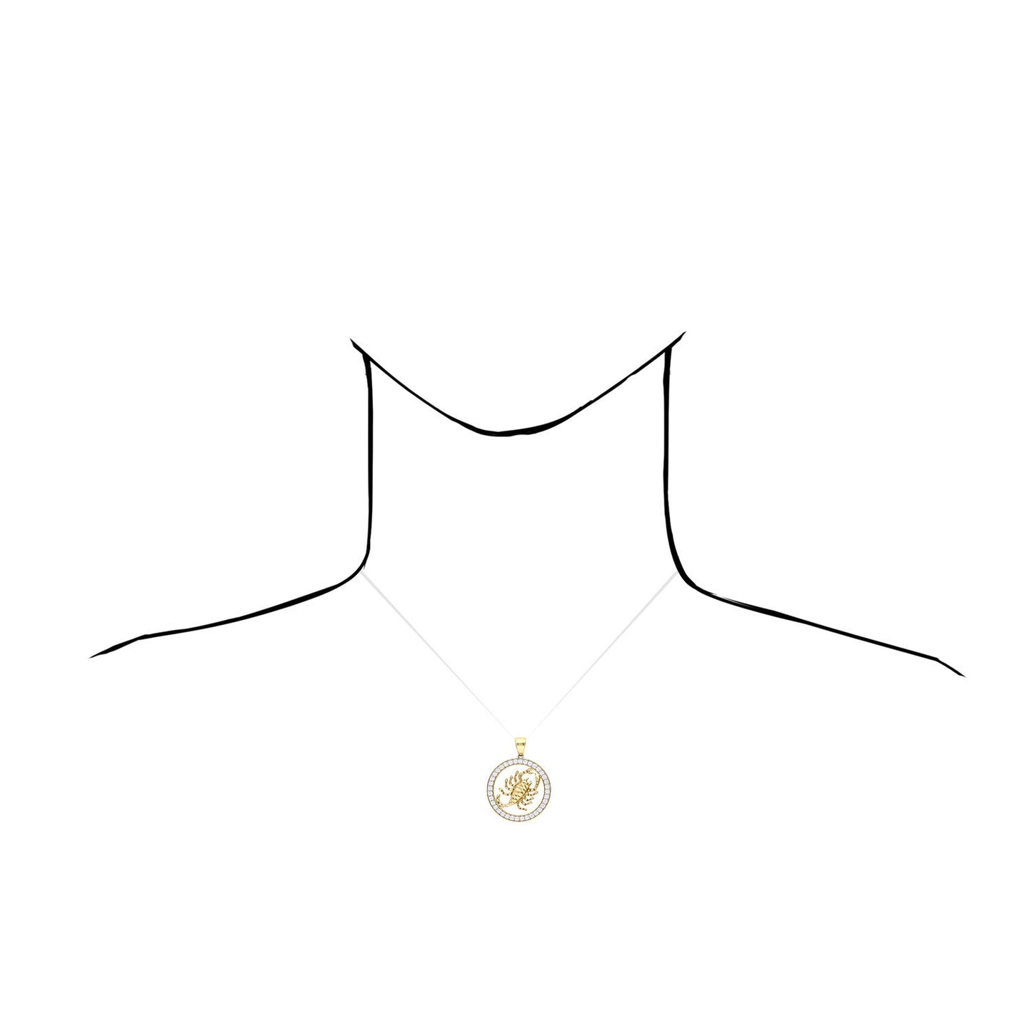 14K Yellow Gold 1.1CT Created Diamond Circle Scorpio Medallion Pendant