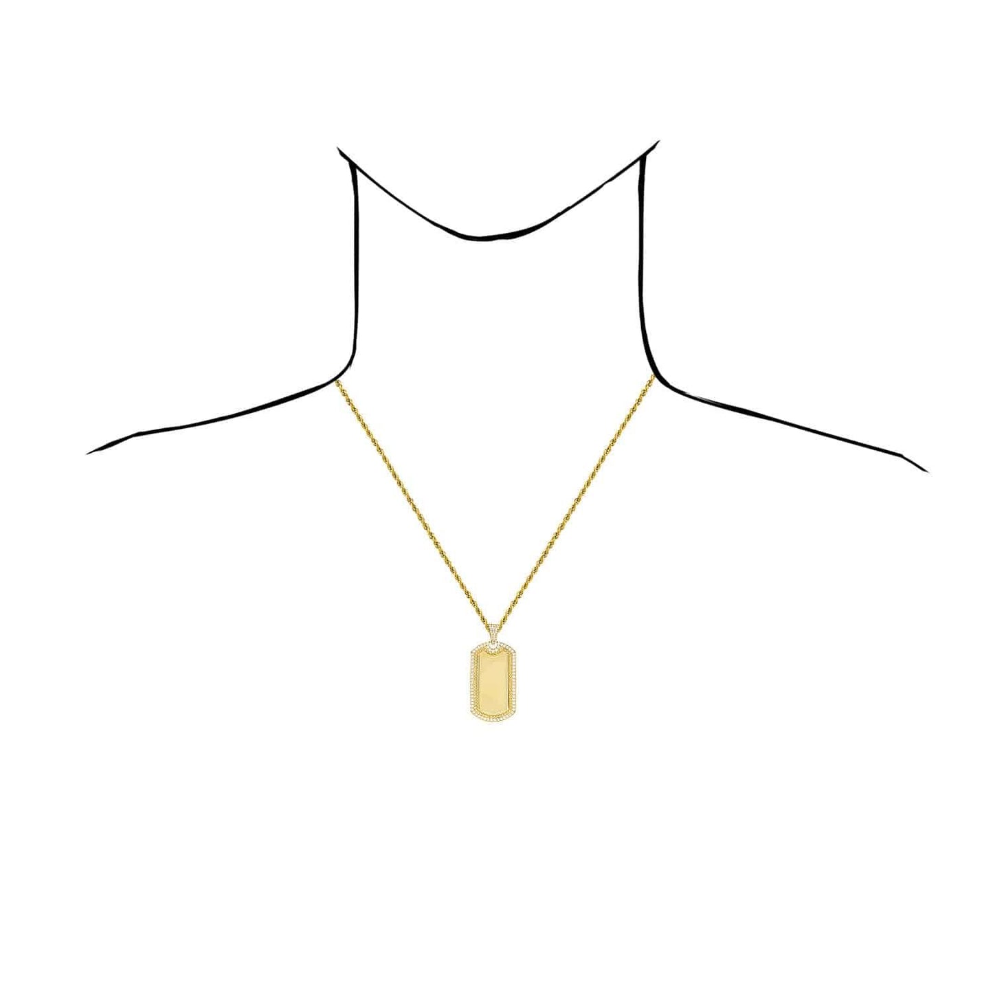 Engravable 14K Yellow Gold CZ Personalized Dog Tag Pendant 2"
