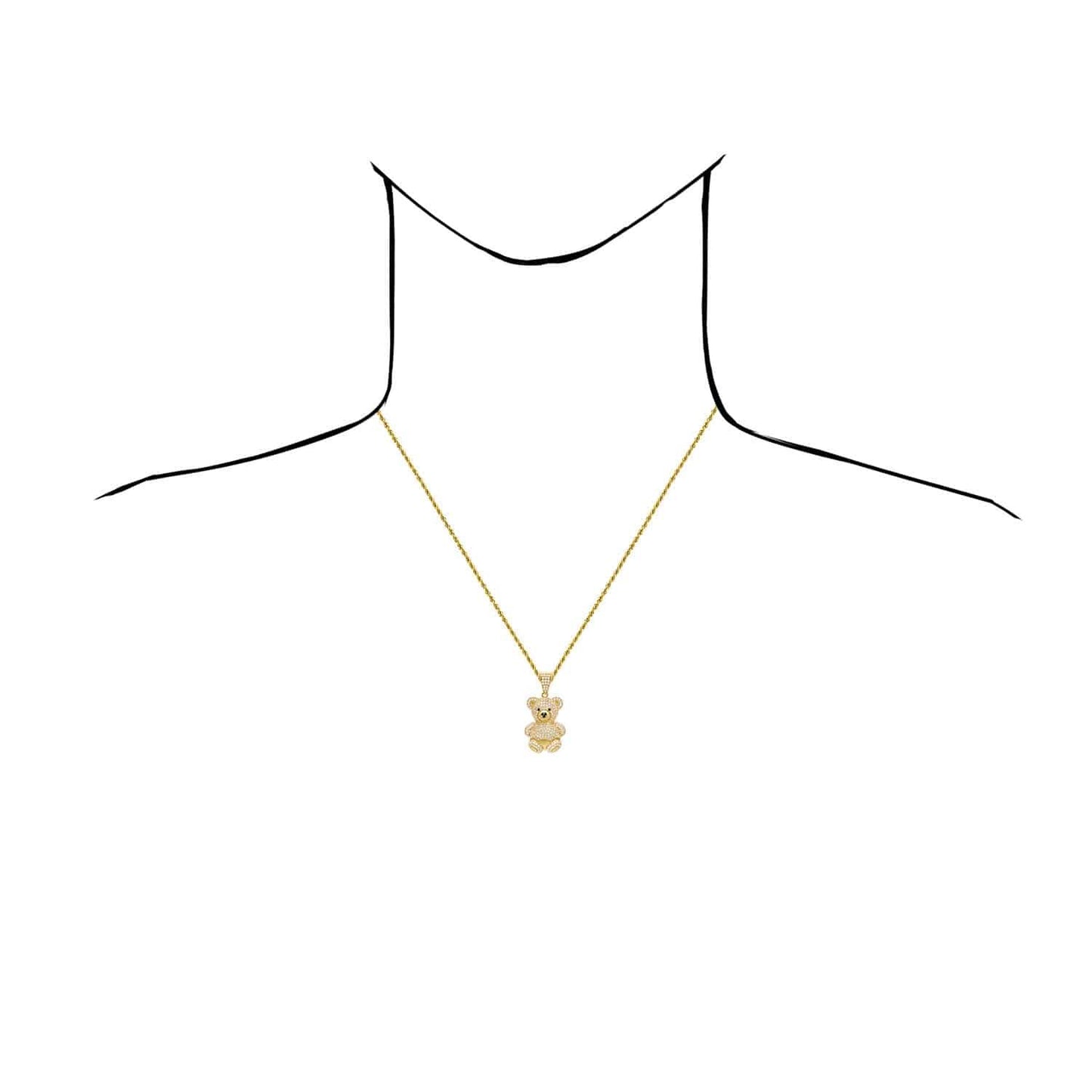 14K Yellow Gold CZ Pave Puffed Teddy Bear Pendant 1.3"-1.5"