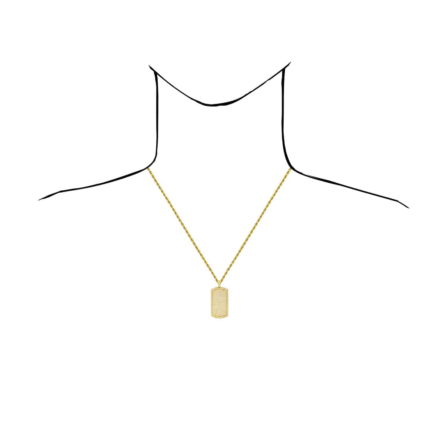 14K Yellow Gold Pave Diamond Alternative 4.5Ct Dog Tag Pendant