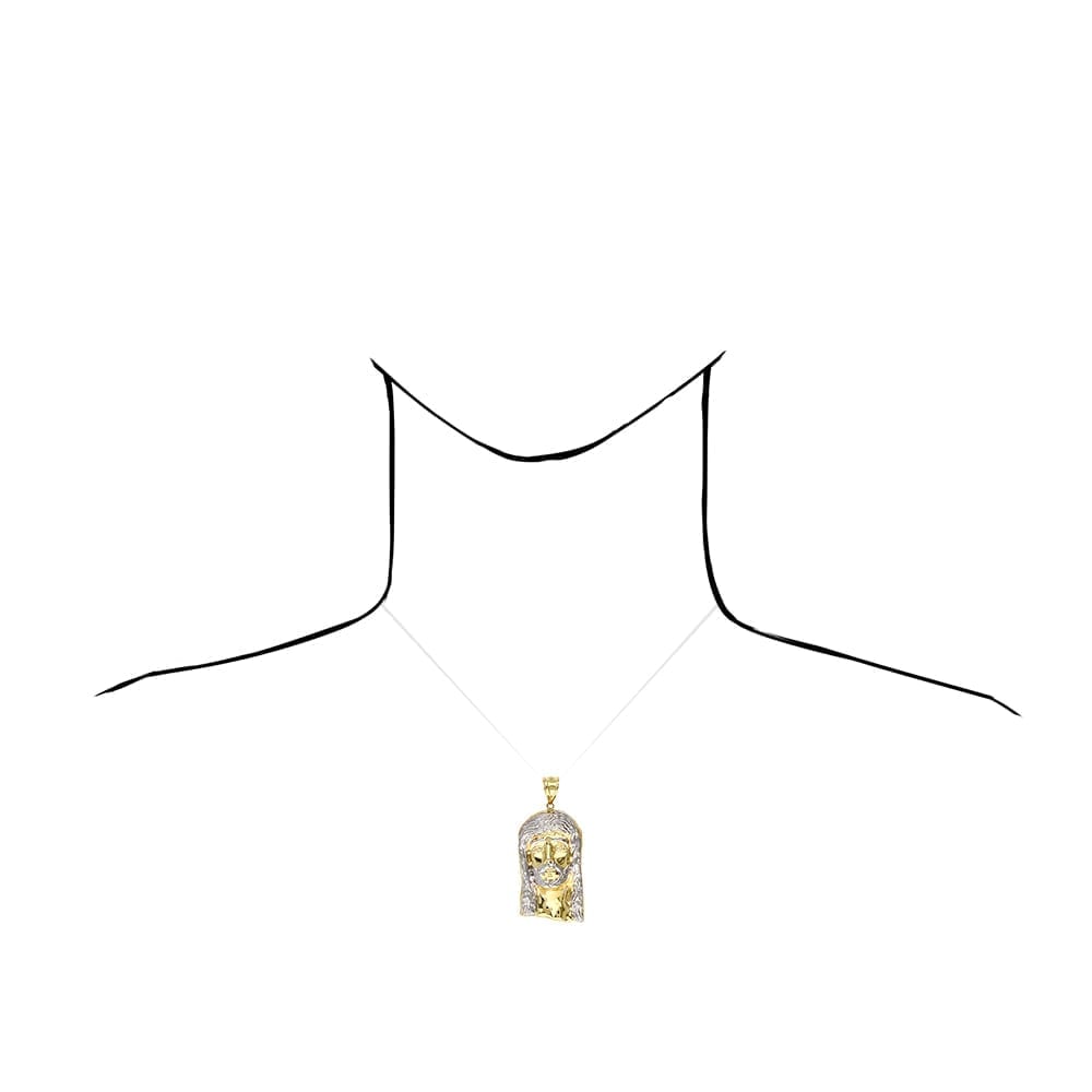 10K Yellow Gold Two Tone Diamond Cut Yellow Gold Jesus Face Charm Pendant 2.68"
