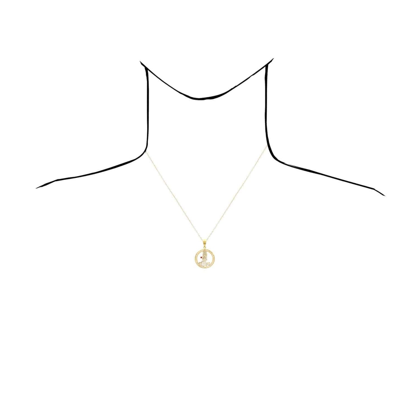 10K Yellow Gold CZ And Ruby Saint Lazare Round Medallion Pendant