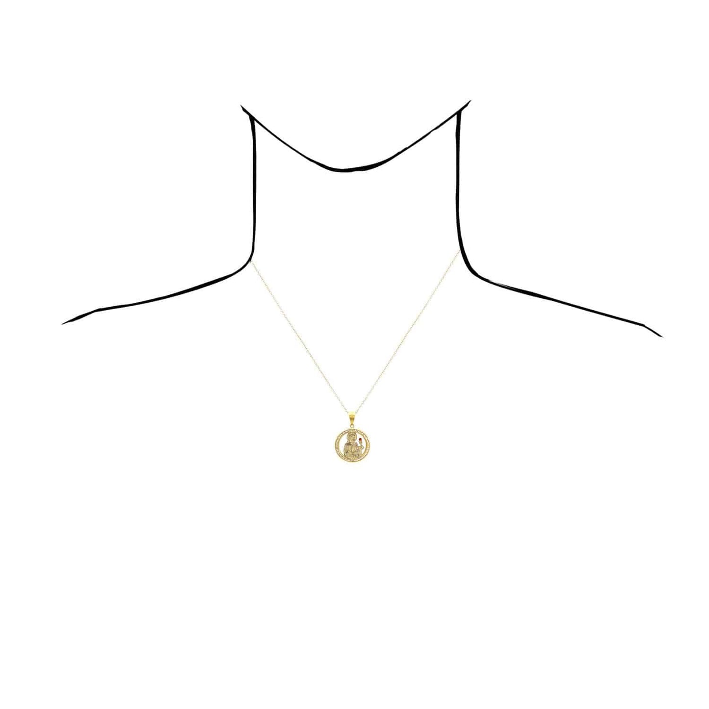 10K Yellow Gold CZ And Ruby Religious Santa Barbara Round Pendant