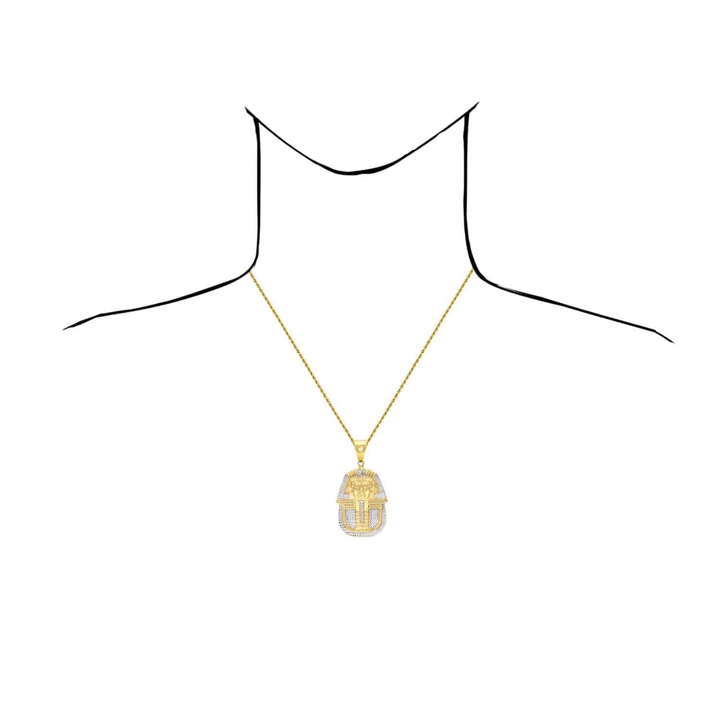 10K Yellow Gold Two Tone Diamond Cut Pharaoh King Tut Charm Pendant