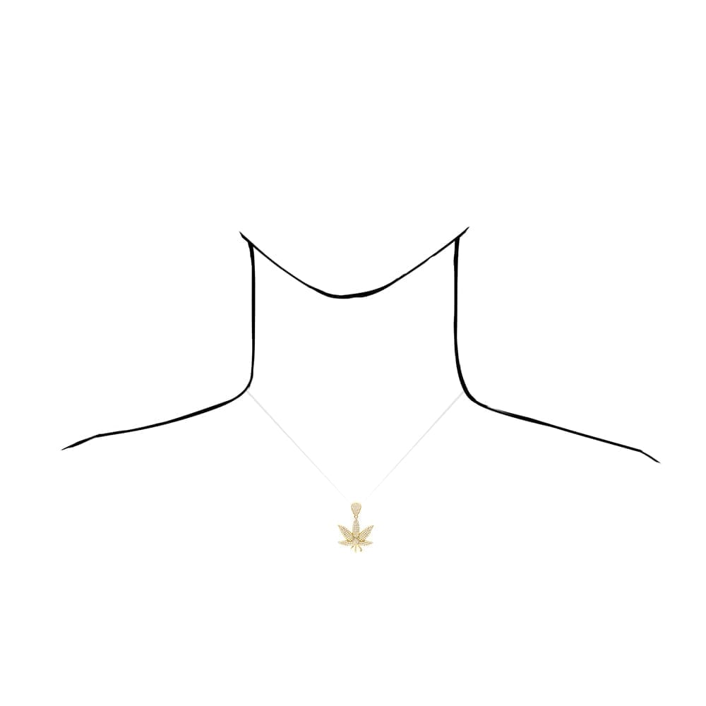 2Ct Pave CZ Cannabis Leaf 10k Yellow Gold Pendant 1.5"