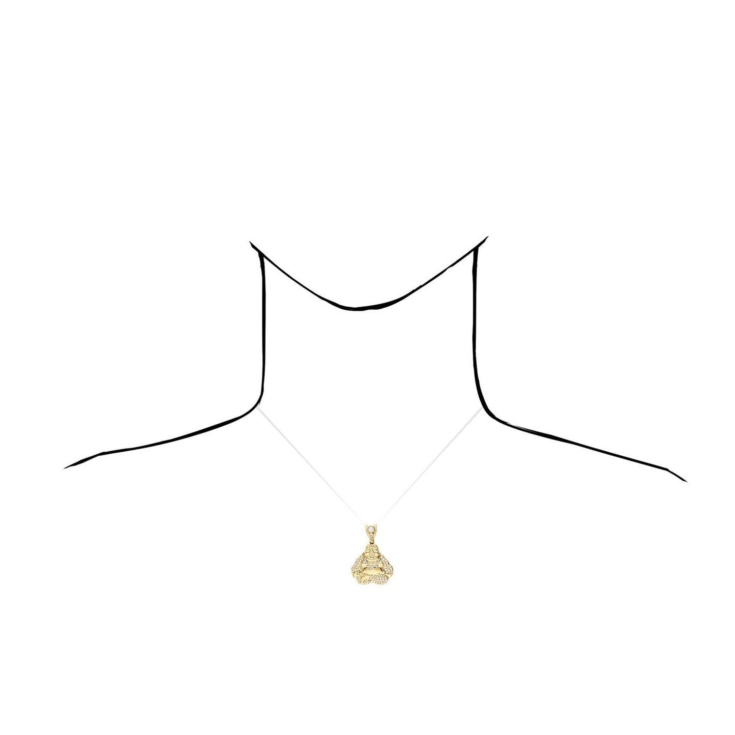 14K Solid Yellow Gold CZ Buddha Charm Pendant 1.65"-2.13"