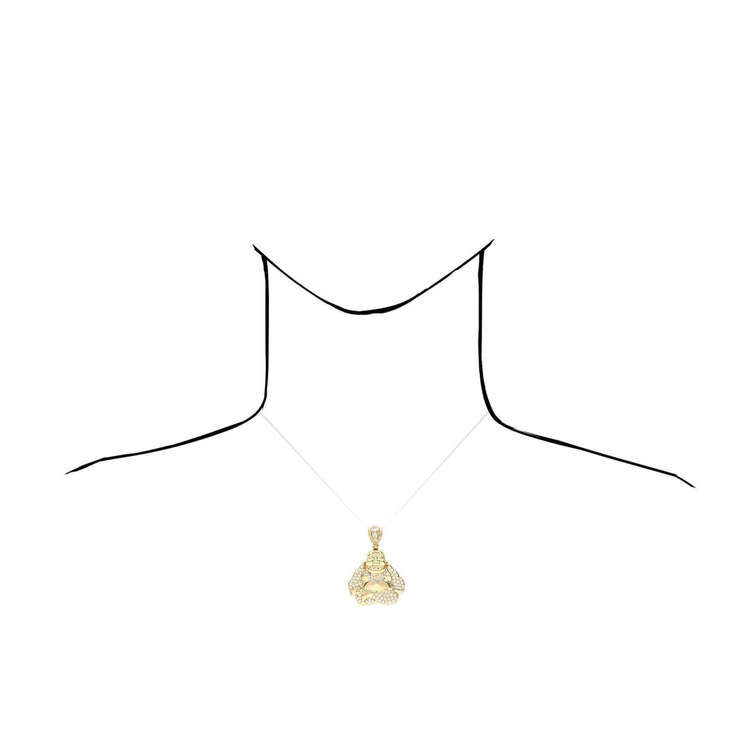 14K Solid Yellow Gold CZ Buddha Charm Pendant 1.65"-2.13"