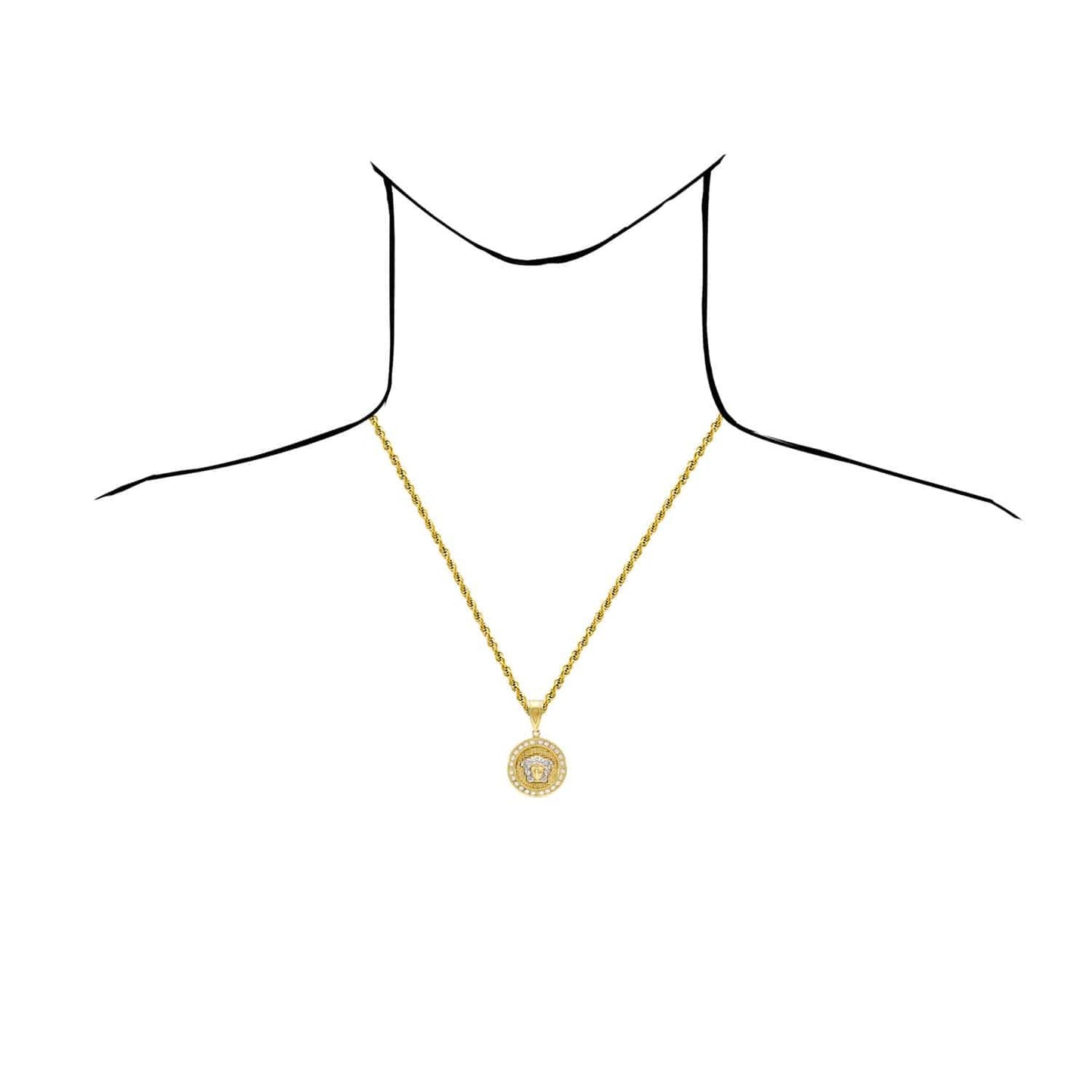 10K Yellow Gold CZ Medusa Head Medallion Charm Pendant 1.77"