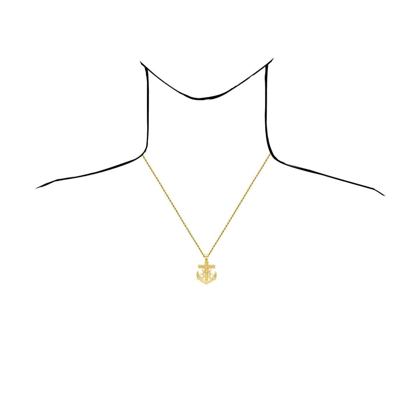 14K Yellow Gold Helm Jesus Christ Cross Anchor Charm Pendant 1"-1.5"