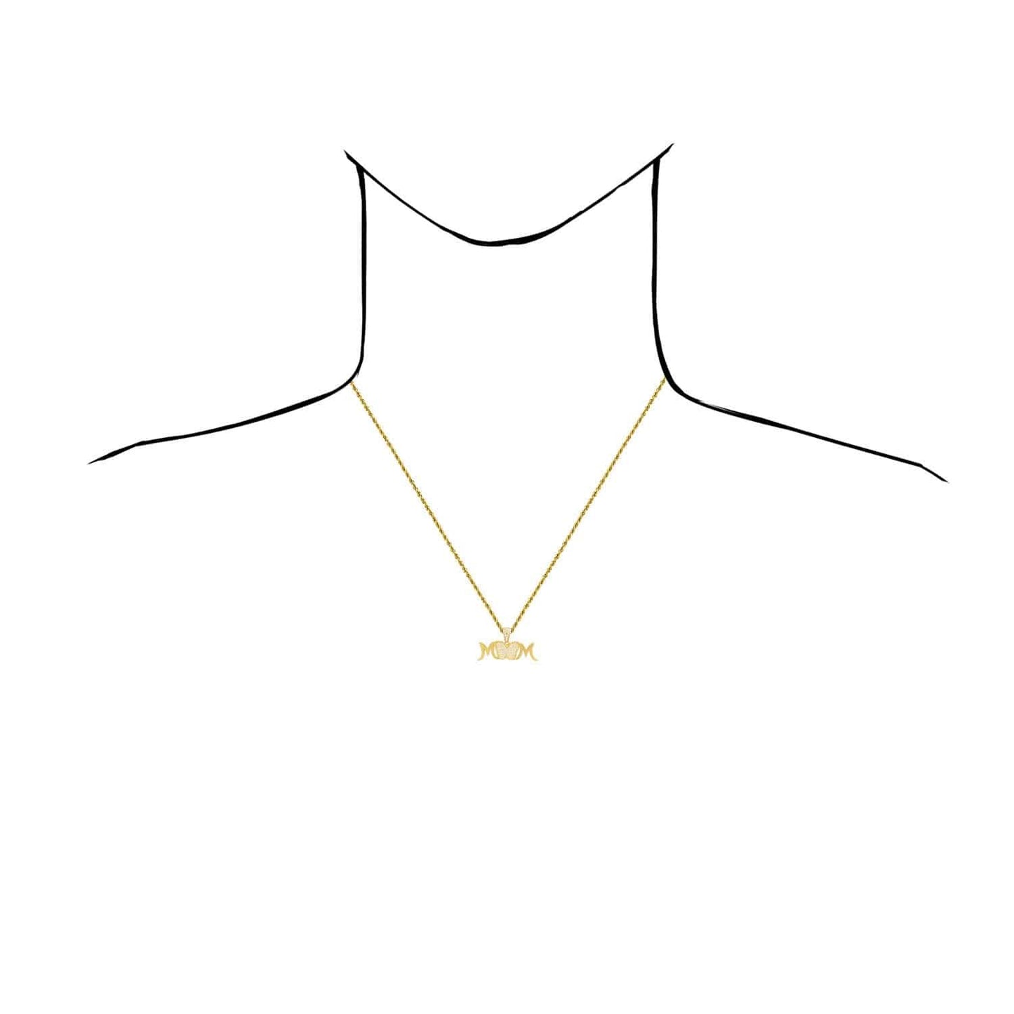 14K Yellow Gold CZ Butterfly MOM Pendant 0.6"