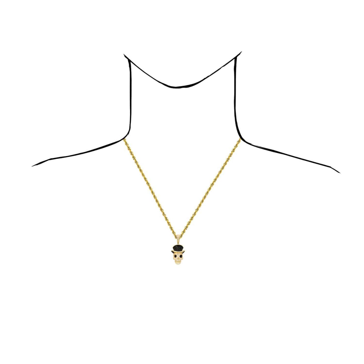 14K Yellow Gold CZ Pave Skull Irish Magician Hat Pendant 1.7"