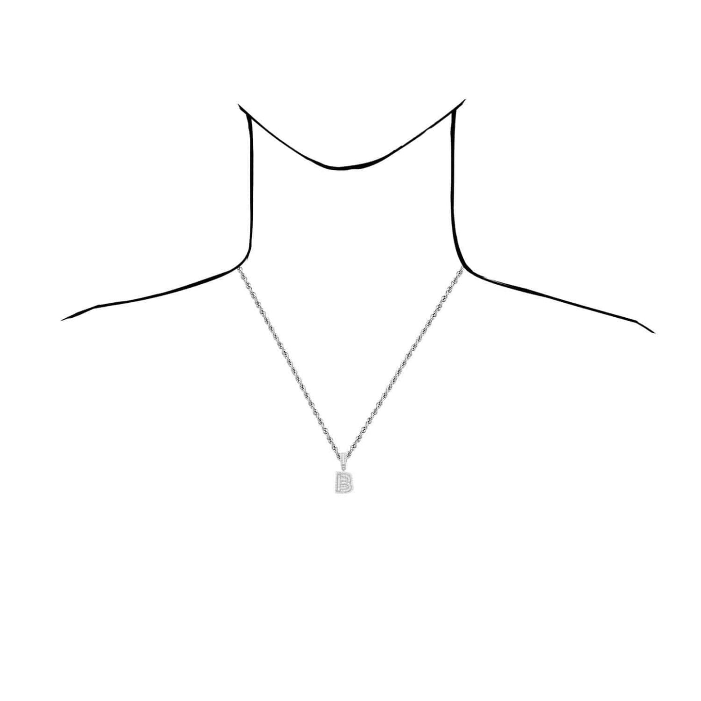18K White Gold Over Silver CZ Initial Letter Charm Pendant 1.2"