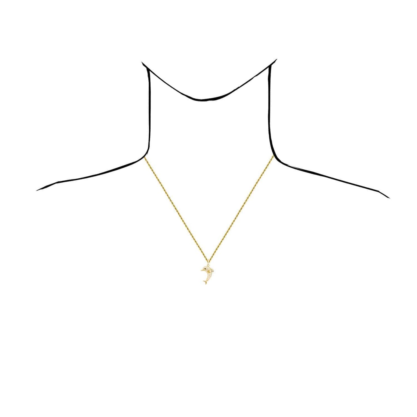 14K Yellow Gold CZ Pave Dolphin Charm Pendant 1.2"