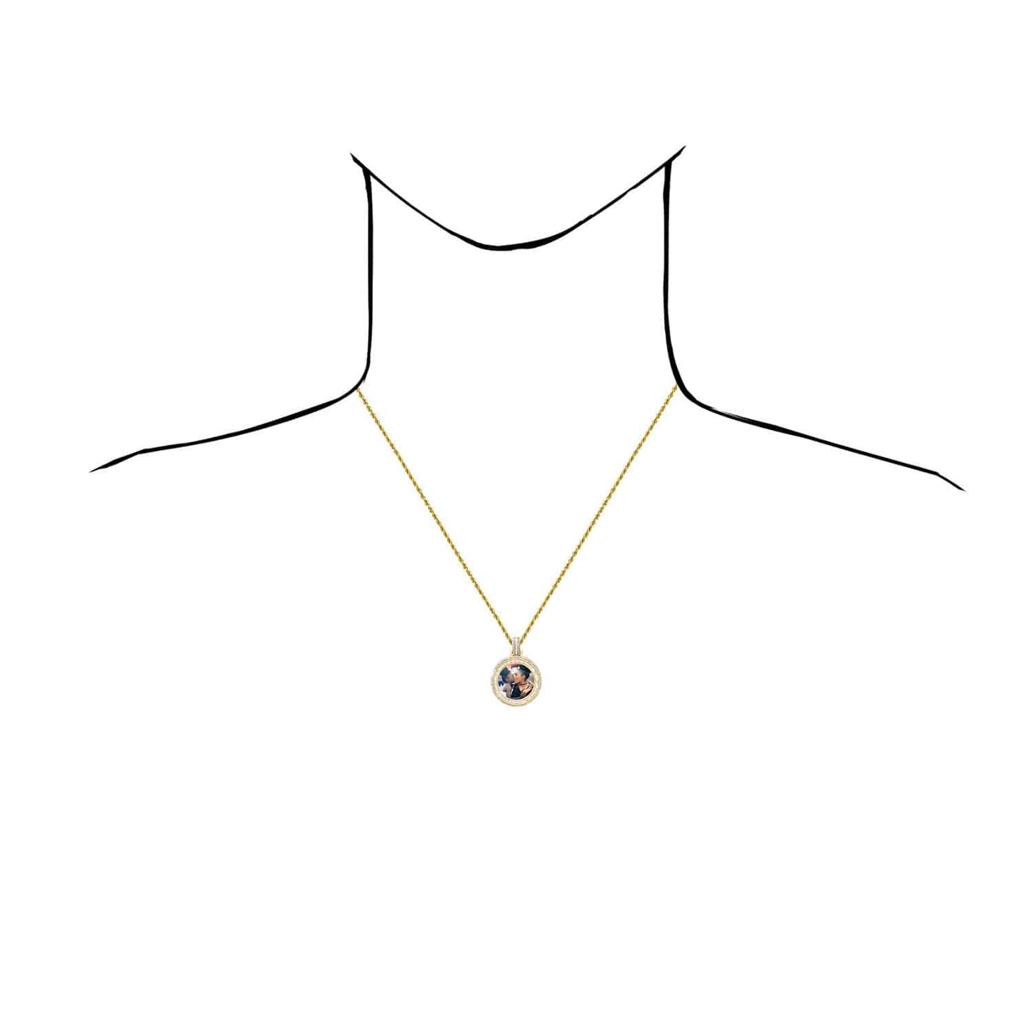 1.27CTW Real Diamond 10K Yellow Gold Round Picture Frame Memory Pendant 1.3"