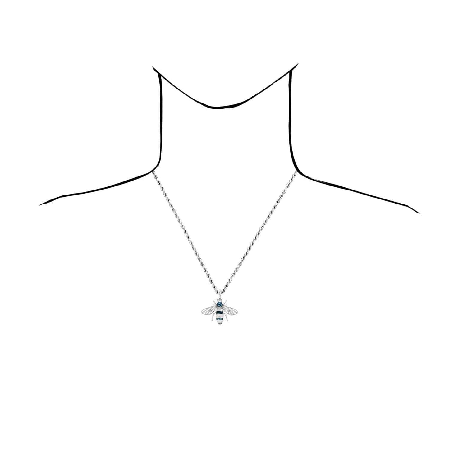 14K Yellow White Gold Over Silver Zirconia Blue Topaz Honey Bee 3D Pendant 1.6"