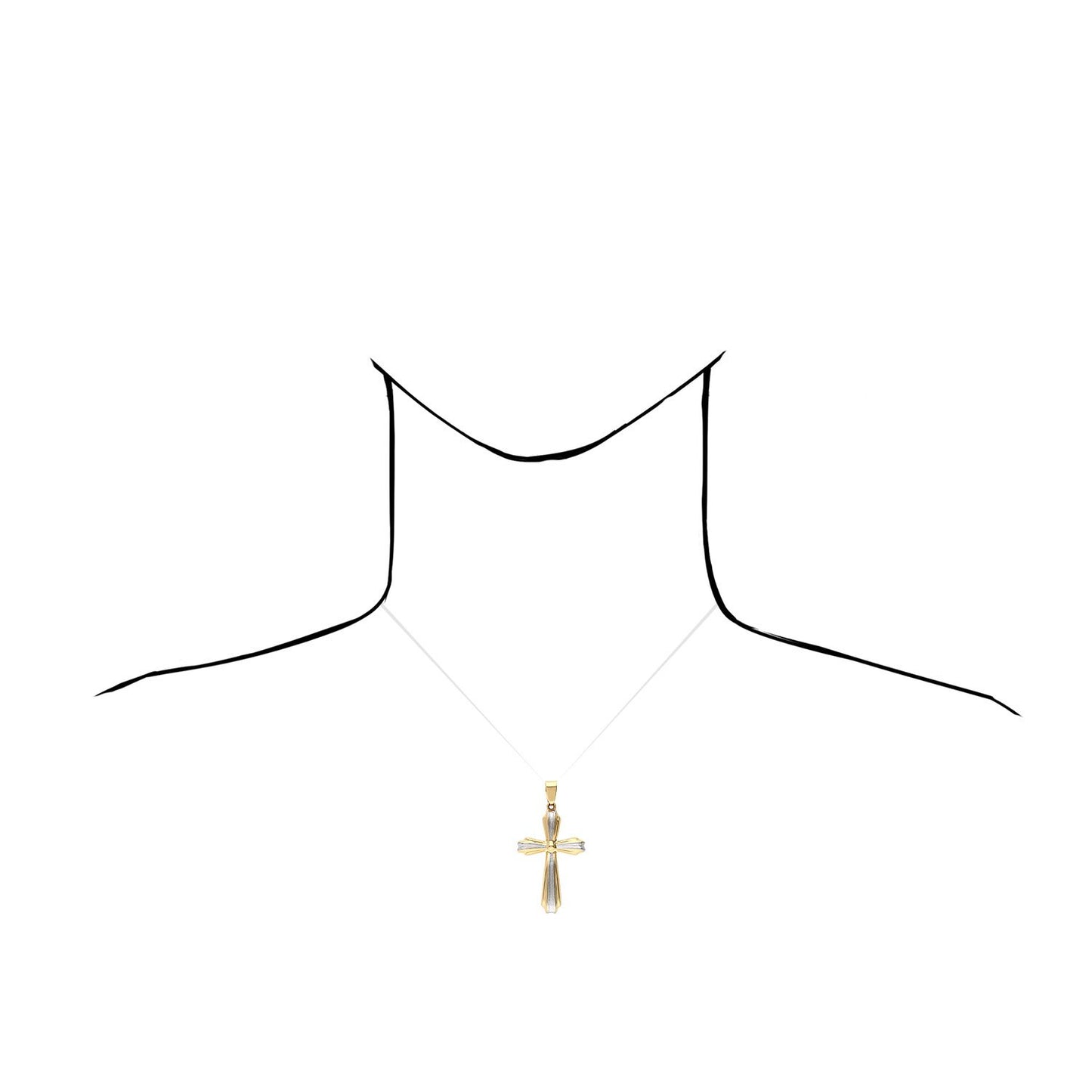 14K Yellow And White Gold Satin Finish Religious Cross Pendant 1.65"