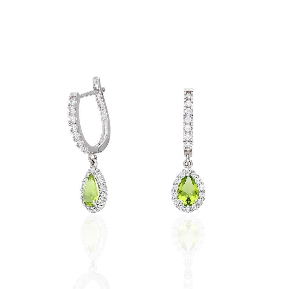 14k Yellow White Gold Birthstone Teardrop Diamond Halo Earrings 1"