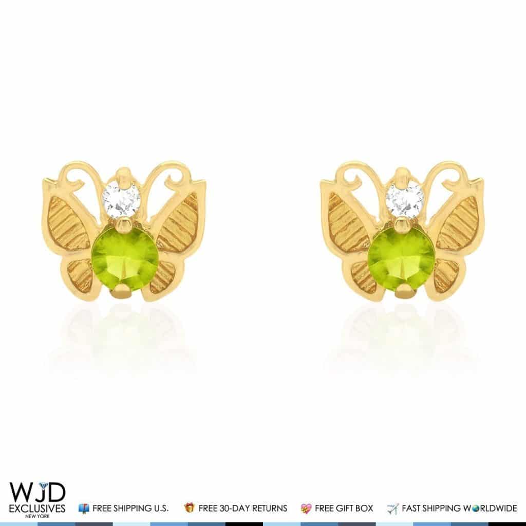 14K Yellow Gold Simulated Birthstone Butterfly Screw Back Stud Earrings
