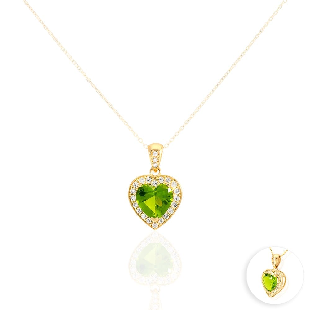 14k Yellow Gold White Gold Solitaire Birthstone Halo Heart Pendant 0.6"