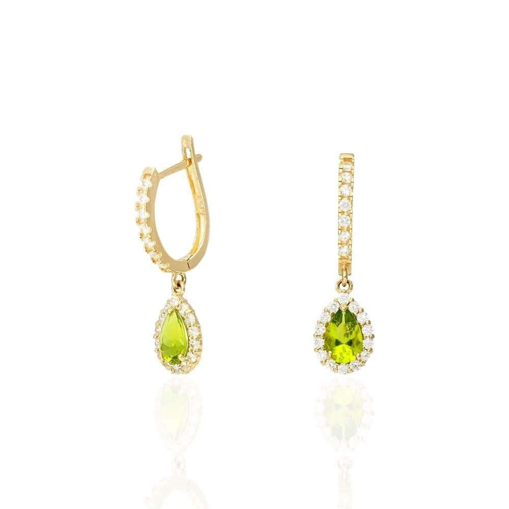 14k Yellow White Gold Birthstone Teardrop Diamond Halo Earrings 1"