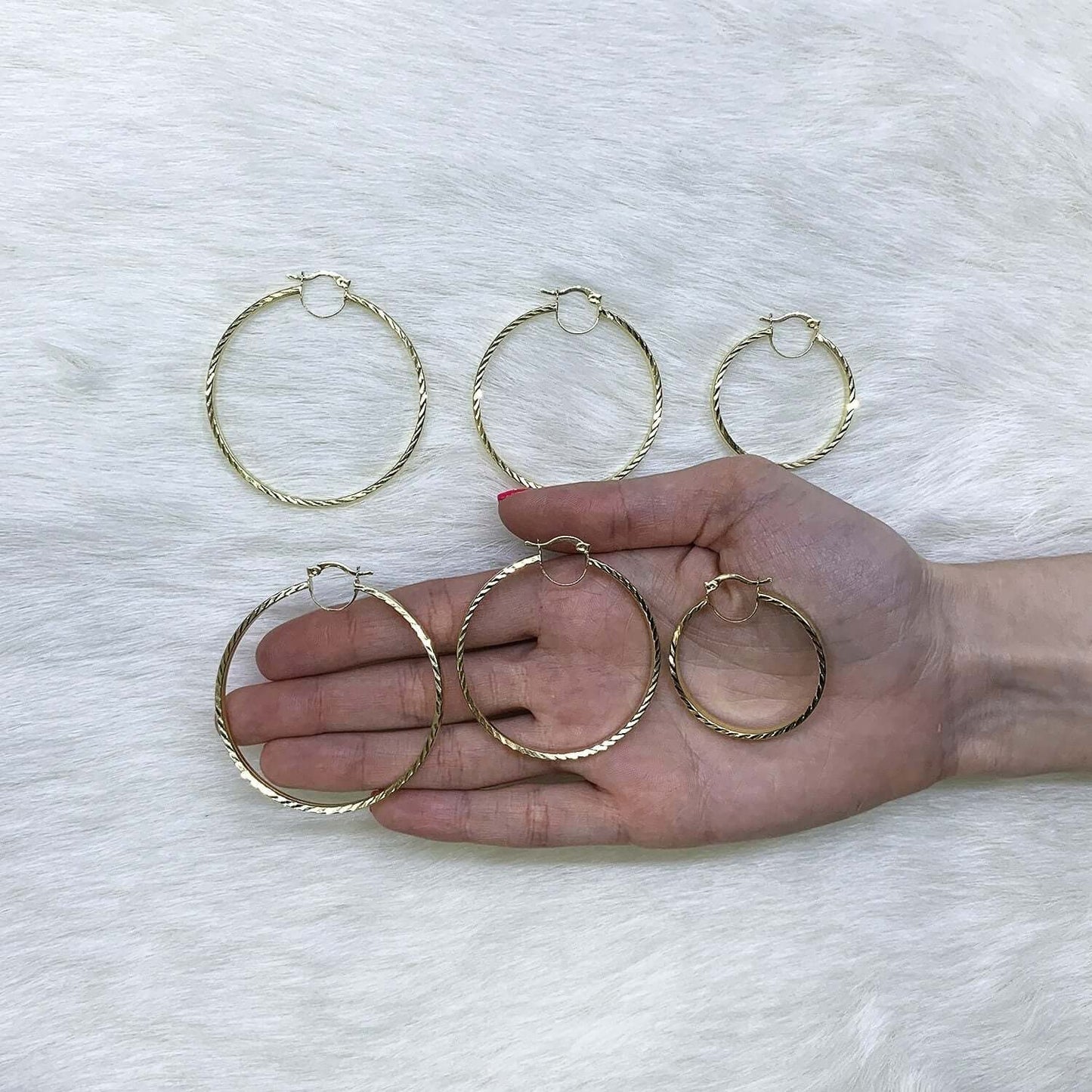 14K Yellow Gold Flat Tube Diamond Cut Hoop Earrings 35mm 46mm 51mm
