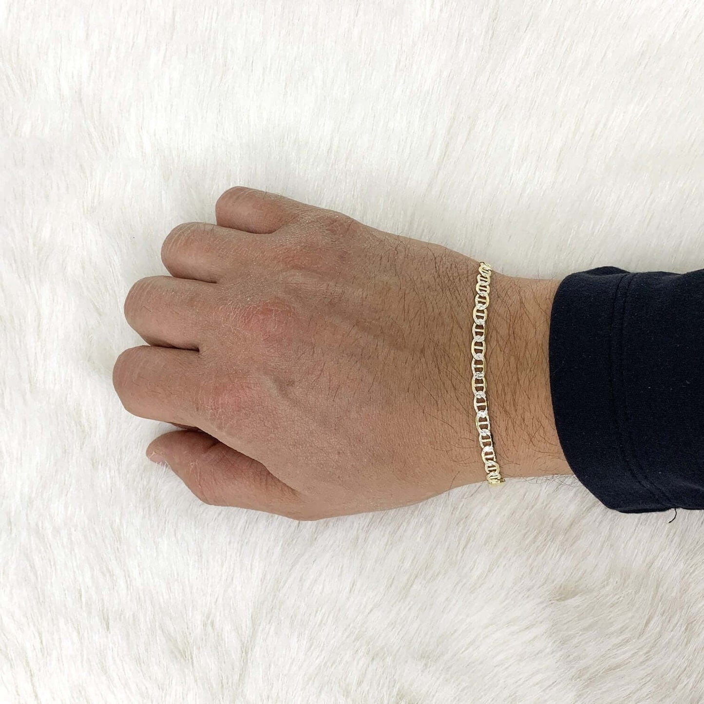 14K Yellow Gold Over Silver 5.2mm Diamond-Cut Pave Mariner Anchor Bracelet (Solid Links) 7"-9"